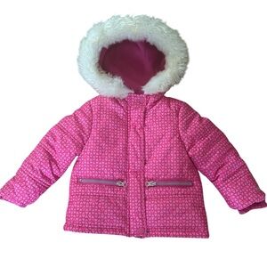 OshKosh B’gosh Pink Barbiecore Puffer Coat Faux Fur Hood Cozycore Girls 2T